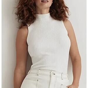 Madewell Amel Rib Mockneck Sweater Tank Top Antique Cream Women's XXS Casual
